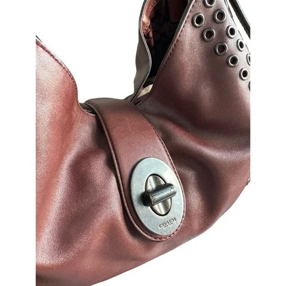 Coach Madison Grommet Studded Carlyle 32401 Brick Red Leather Handbag Hobo Bag - Picture 6 of 8